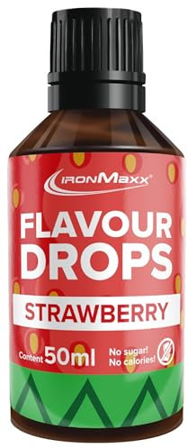 IronMaxx Flavour Drops –Fraise 50ml | Arôme alimentaire liquide zéro sucre & zéro calorie | Arômes végétaliens pour sucrer aliments, yaourt, café & desserts