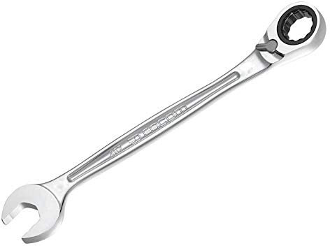 FACOM - Clé Mixte à Cliquet Métrique 19mm - 467B.19 - Système Ultra-Grip Antidérapant - Mécanisme à Cliquet Compact Réversible par Levier - Œil et Fourche Inclinés à 15° - Chrome Satiné