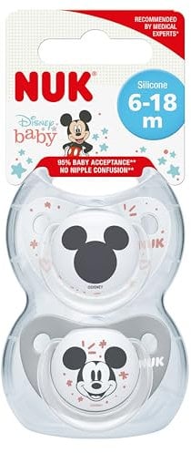 NUK Disney Baby Dummies,6-18 Months, Silicone Soothers, BPA Free, Mickey & Minnie Mouse, 2 Count