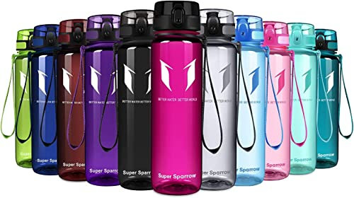 Super Sparrow Botella de Agua Deportiva - 1000ml - Sin BPA (Transparente- Fucsia)