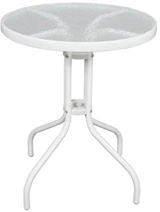 La Bolata The Secret Home - Mesa Redonda de Metal con Base de Cristal Texturizado - Alto. 70 cm x Diámetro. Ø60 cm - Color Blanco - Mesa para Jardín, Terraza, Patio o Balcón