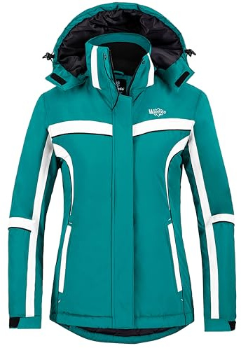Wantdo Damen Skijacke Wasserdicht Berg Sport Mantel mit Kapuze | Winddicht,Abnehmbare Kapuze,Windbreaker Jacke Damen,Taillierte Passform,Leicht,Outdoor,Wandern, Snowboard,Schnee