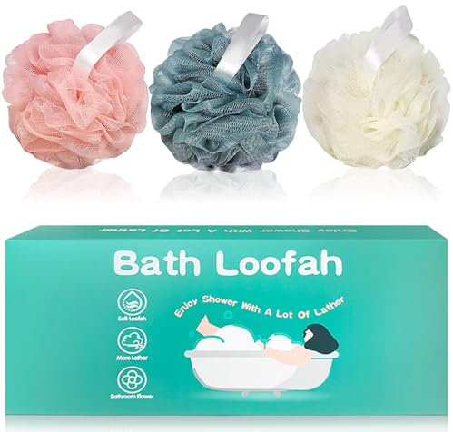 Amazerbst Lot de 3 éponges luffa pour homme et femme (Pink White Blue)