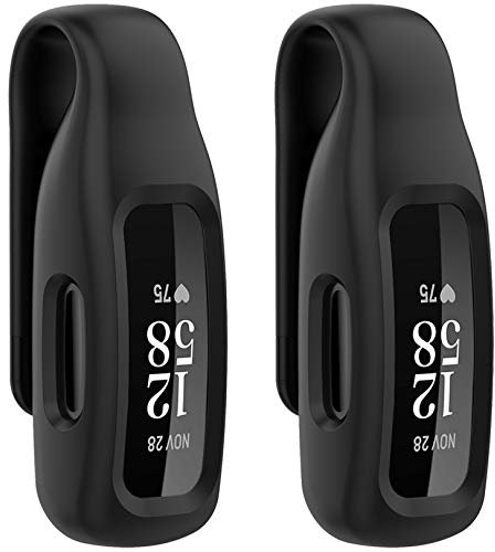 HQzon 2er-Pack Clip-Halter kompatibel mit Fitbit Inspire 3/2/Ace 3 Fitness Tracker, weiches Silikon Ersatz Hülle für Inspire 3/Ace 3, schwarz + schwarz
