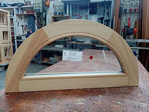 Finestra in Legno Telaio Fisso Centinato - CM L 90 x 45 H - Trattato con Impregnante Preservante Naturale - Legno Lamellare - Doppio Vetro