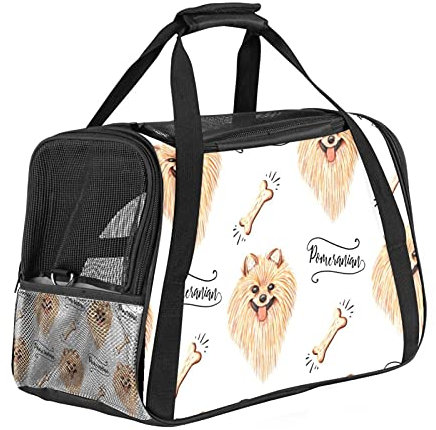 Bennigiry Haustier-Tragetasche, Fluggesellschaften genehmigt, weiche Seiten, für Haustiere, Katzen, Hunde, Reisen, sicher, tragbar, für Autositz, Welpen, Hundehütte, Transportbox mit Pomeranian Muster