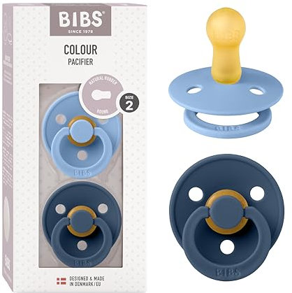 BIBS Colour Schnuller 2er-Pack, BPA-frei, Kirschform Nippel. Naturkautschuk/Latex, Hergestellt in Dänemark. Größe 2 | 6+ Monate | 2-Pack, Sky Blue/Steel Blue