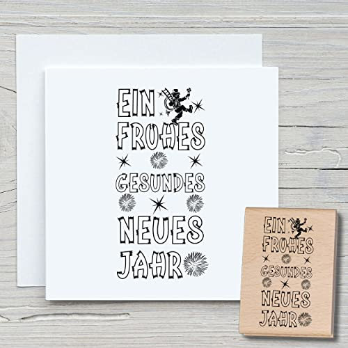 NEWSTAMPS Stempel Ein frohes gesundes neues Jahr Motivstempel groß aus Holz & Gummi zum Karten basteln, Holzstempel, Sprüche, Spruchstempel, Textstempel, Schrift, Scrapbook, Textilstempel, Deko