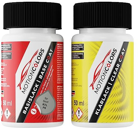 MOTIONCOLORS Silver Leaf Metallic/Leaf Silber Metallic R7L / P6 für Seat Autolack Lackstift Set Basislack und Klarlack je 50ml