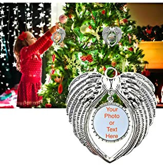 Christmas tree decoration hanging memorial angel personalised photo angel wings grief loss mum dad nan sister child, Silver, 7x7