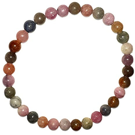 Saphir bunt Armband | Echtes Saphir Stein Kugel-Armband | Edelstein-Schmuck Bunter Saphir Perlen-Armband 6 mm | Stretch-Armband