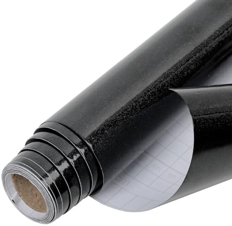 Arthome Klebefolie Möbel Glanz Schwarz 40cmx6m Selbstklebende Tapete, Glitzer Abziehen und Aufkleben Wasserdichtes PVC Vinyl möbelfolie papier, Klebefolien für Möbel Arbeitsplatte Küche Dekorfolie