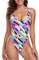 Relleciga Einteiliger Tanga-Badeanzug für Damen, Neon gestreift, S