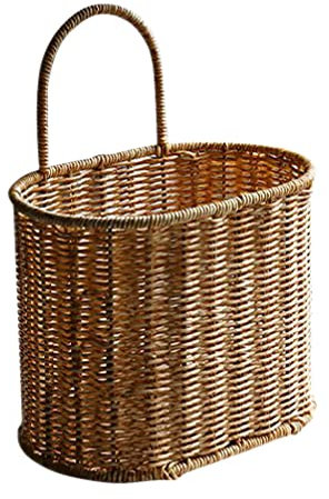 HOMSFOU Hängekorb Ib Laursen Jute Gewebter Blumenkorb Rattan Aufbewahrungsk?rbe Rustikaler Bauernhaus Wand Hangskorb Organizer Mülleimer mit Einzelgriff Balkon Ib Laursen Ib Laursen Ib Laursen
