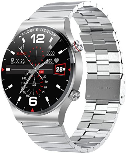 Reloj inteligente para hombre con función de teléfono de 1.3 pulgadas, reloj de fitness, reproductor de música, NFC, podómetro, reloj de pulsera de acero inoxidable para iOS y Android, plata