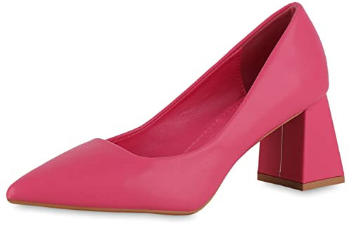 VAN HILL Damen Spitze Pumps Klassische Blockabsatz Schuhe Basic Absatzschuhe Freizeit Abendschuhe 208353 Neon Pink 41