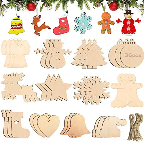 Basteln Weihnachten, 86 Stück Holz Weihnachtsdeko Anhänger, Bastelset Weihnachten, Holzanhänger Weihnachten, Holzscheiben Weihnachtsschmuck Christbaumschmuck Aufhängen, Weihnachtsbasteln DIY