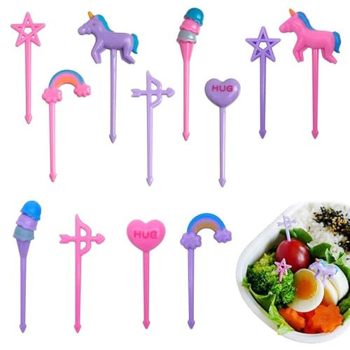 FAMIDIQGO Pack of 12 Miniature Unicorn Toothpicks for Children - Pet Food, Fruit Plate, Bento for Kids Party, Bento Lunch Box
