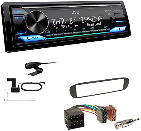 JVC KD-X482DBT 1-DIN Autoradio Media Receiver Digitalradio DAB+ Bluetooth Amazon Alexa USB Einbauset passend für FIAT Barchetta 1995-2005 schwarz
