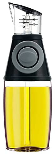 Botella dispensadora de aceite, pulverizador de aceite de oliva de 8.5 onzas, botella dispensadora de aceite y vinagre recargable de vidrio transparente con bomba de escala de medición para cocina,