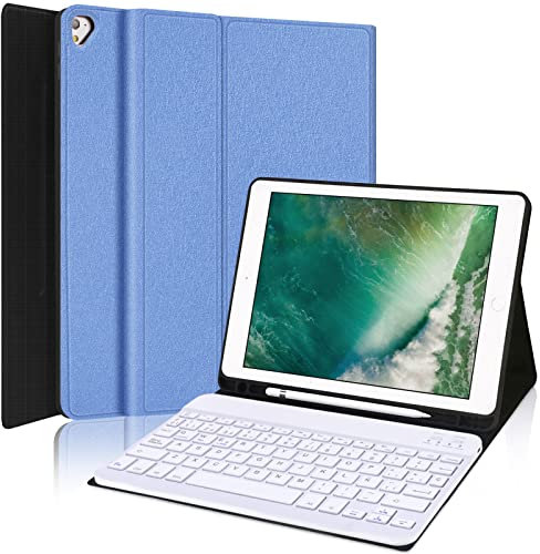 SENGBIRCH Custodia con Tastiera per iPad 9.7 2018/2017, iPad Air 2/1, iPad 6/5 Generazione Tastiera, iPad Pro 9.7,Tastiera Bluetooth Magnetica Rimovibile con Dupporto per Apple Pencil, Blu