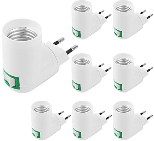 8 Pezzi Portalampada E27 con Interruttore e Spina EU, senza Fili, Led, AC 230V, girevole a 180°, Porta Lampade E27 Adattatore Piccolo, Lampada da Parete, Lampada da Cucina, Soffitto Seminterrato…