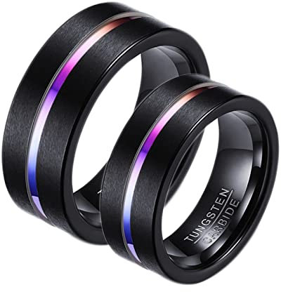 Dsnyu Ringe Partnerringe, Rille Ringe Gothic 8MM, Wolframcarbid Schwarz Ringe Paare Verlobung für Sie und Ihn Damen GR. 57 (18.1) + Herren GR. 54 (17.2)