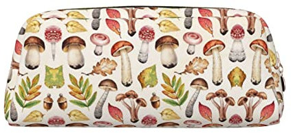 OCELIO Alte Wikinger Boot Leder Reißverschluss Stereoskopische Stift Tasche Bunte Schreibwaren Tasche Make-up Tasche Aufbewahrungstasche, Farbige Pilze, Einheitsgröße