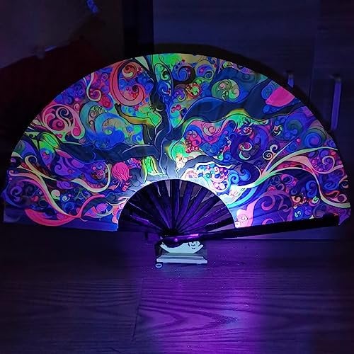 MultiValue Hand Fan Folding, Bamboo Silk Fabric Folding Fans Colourful Large Performance Props Chinese Handheld Fan Decorations for Birthday Wedding Cosplay (01#)