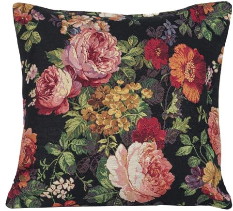 Kissenbezug Gobelin Schwarz Rosen Zierbezug Sofabezug Jacquard