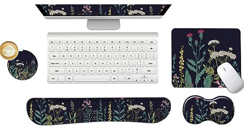 newplenty Handballenauflage Tastatur + Mauspad + Handgelenkauflage + Untersetzer, Memory Foam 4-in-1 Handgelenkauflage Mauspad-Set für Computer, Laptop, Zuhause & Büro