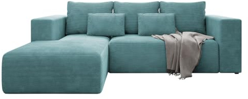 Mirjan24 Ecksofa Sotion mit Bettkasten und Schlaffunktion, L:255 x B:161 x H:91 cm, 3 Sitzer Eckcouch L-Form Sofa für Wohnzimmer Polsterecke mit Bettfunktion (Poso 26, Seite: Links)