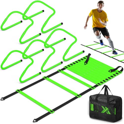 Speed and Agility Training Equipment: 5 Adjustable Agility Hurdles. 20ft Agility Ladder, Soccer Training Equipment Set for Kids Youth Adults (Orange)