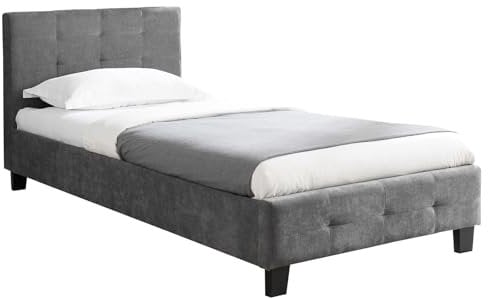 IDIMEX Polsterbett GIAVENO inklusive Lattenrost, Einzelbett 90x200 cm Liegefläche in grau, Betgestell aus Kiefernholz mit schwarzen Kunststoffbeinen