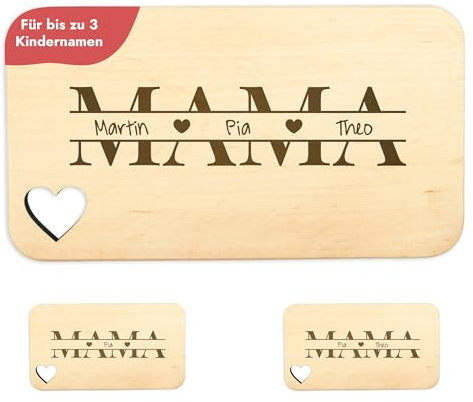 Geschenkfreude Mama Frühstücksbrett personalisiert - 22,5x12,5x1,2cm - Schneidebrett für Mama - Holzbrettchen zum Gravieren - Frühstücksbrettchen Holz - Muttertagsgeschenk Geschenke für Frauen