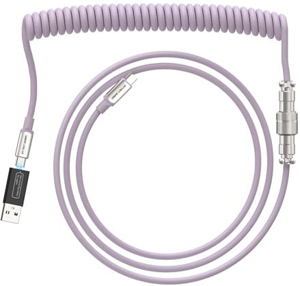 XINMENG Spiral-Gaming-Tastaturkabel, Ausziehbares TPU-USB-C-Kabel, Typ-C auf Typ-C, mit Abnehmbarem USB-auf-USB-C-Adapter aus Metall, für Laptops mit Mechanischer Tastatur – Lila