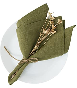 Berklan Leinenservietten 40 x 40 cm 6er-Set 80% französischer Flachs 20% Baumwolle Hochzeitsservietten weich langlebig waschbar Olivgrün