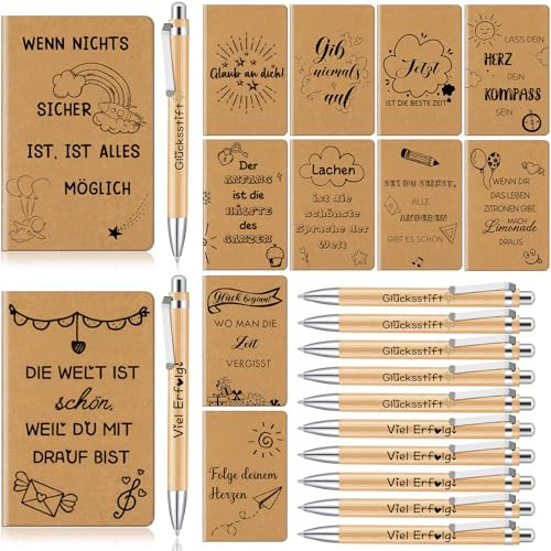 Tenare 12 Set Dankeschön Geschenk für Kollegen Lehrer 12 Kleine Inspirierende Notizbücher Mini Tagebuch Notizblöcke und 12 Motivation Kugelschreiber Dankesgeschenke für Schule Büro (Elegant)