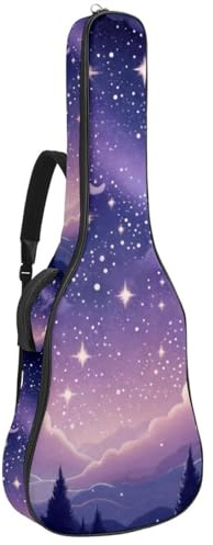 Universal Gitarrentasche, wasserdichte Gigbag mit mehreren Taschen für 40/41/42 Zoll Akustikgitarre, Lila Sternenhimmel, mehrfarbig, 42.9x16.9x4.7 in, Gitarrentasche