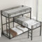 Dreifaches Etagenbett mit Leiter, Hochbett Eisenrahmenbett Stockbett Kinderhochbett Bunker Bed mit drei 90 x 200 cm Einzelbetten und hohem Geländer, Etagenbettregal Eisenbett für 3 Kinder, Schwarz