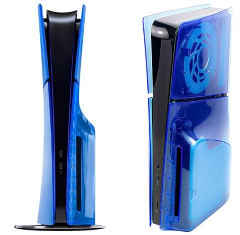 GEEKRIA Placas de Cubierta Transparentes compatibles con PS5, Playstation 5 Slim Disc Edition, Paneles Laterales de Carcasa de ABS Duros a Prueba de Golpes (Azul Transparente)