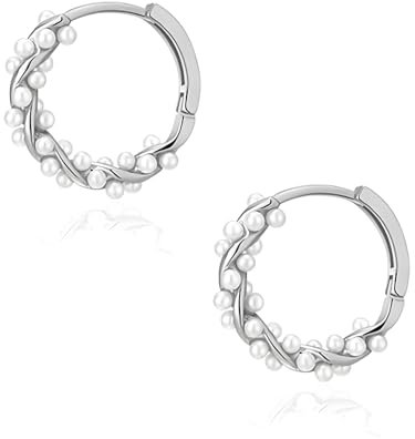 Creolen mit Perlen,Leichte Perlen Ohrringe Silber,Silber Ohrringe Perlen Creolen,Perlenohrringe Creolen für Damen,Ohrringe mit Creolen Perlen für Mädchen Frauen Hochzeit Brautjungfer