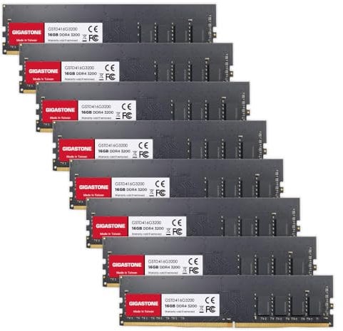 【DDR4 RAM】 GIGASTONE 128GB Kit(8x16GB) DDR4 3200MHz(2933MHz or 2666MHz) PC4-25600(PC4-23400, 21300) CL22 1.2V UDIMM 288pin sin búfer sin ECC PC Desktop Only de Memoria Alto Rendimiento Actualización