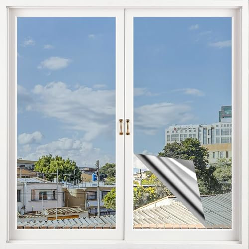 HEOHE Film sans Tain pour Fenêtre Anti Regard, 90 x 200cm Film Fenêtre Anti UV et Anti Chaleur, Cuisine Chambre Bureau Film pour Fenêtres avec Protection de la Vie Privée Pendant la Journée, Argenté