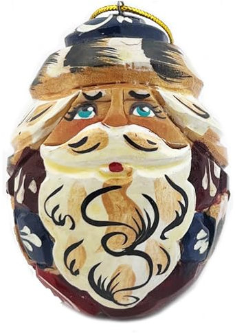 Handgefertigter russischer Weihnachtsmann, handgeschnitzter Baumschmuck, mit Schnur, 6,4 cm