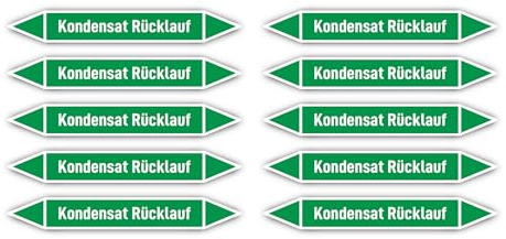 Aufkleber: 100x15 mm, 10 Stück - Gruppe 1 - Wasser - Rohrleitungskennzeichnung - nach DIN 2403 - Sprache: deutsch - Kondensat Rücklauf