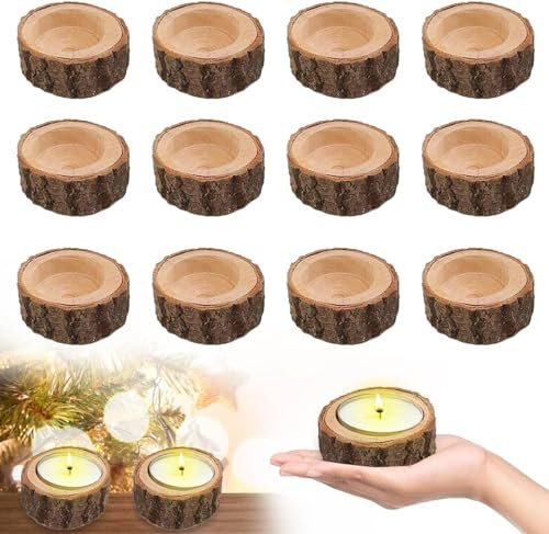 yivom 12 Pièces Bougeoir en Bois Photophore, Porte Bougie, Support Bougie en Bois pour Centre de Table de Mariage, fête d'anniversaire
