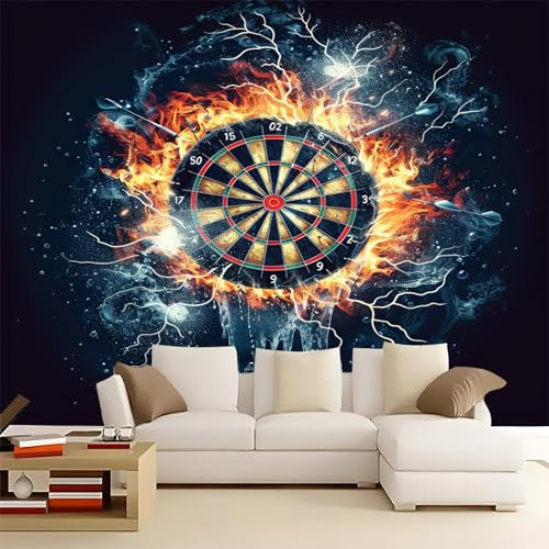 Fototapete Eis-Feuer-Schild Darts Spiel 350x256cm Buntes Blau Panorama Wandtapete Dekoration, UV-Beständig Moderne Vlies Wanddekoration für Wohnzimmer Schlafzimmer