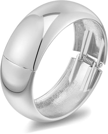 LILIE&WHITE Breiter Armreif Damen Silberfarben – Eleganter Klappverschluss-Armreif mit Hochglanzfinish, Stilvoller Schmuck für Alltag und Besondere Anlässe