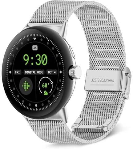 KeeFos Metall Armband Kompatibel mit Google Pixel Watch 4 45mm 2025/Google Pixel Watch 3 45mm, Edelstahl Uhrenarmband für Damen Herren, Metallgewebe Ersatzarmband - Silber